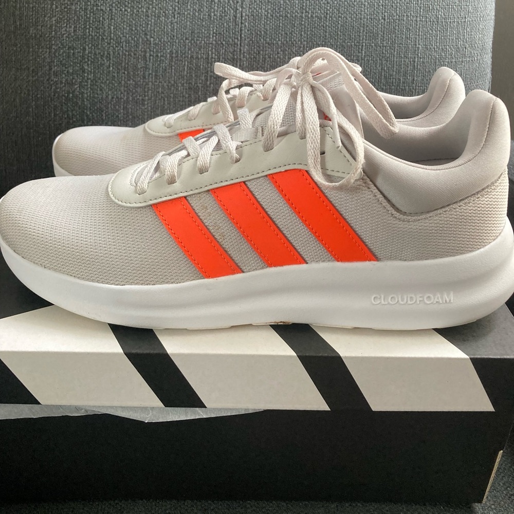 adidas White Sneakers with Bright Orange Three-Stripes